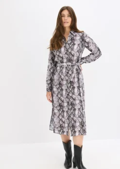 bonprix bonprix Vestido camisero arcilla con estampado de serpiente Discount