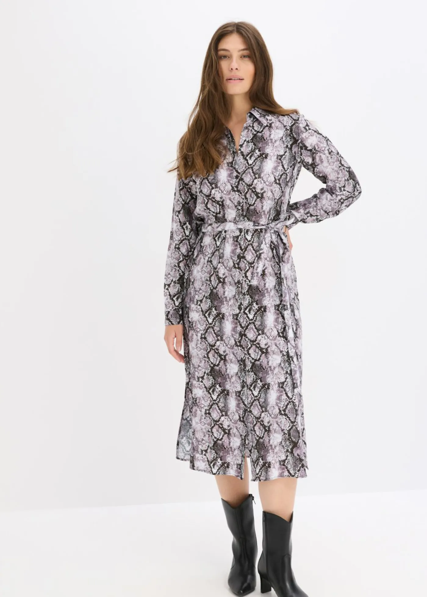 bonprix bonprix Vestido camisero arcilla con estampado de serpiente Discount
