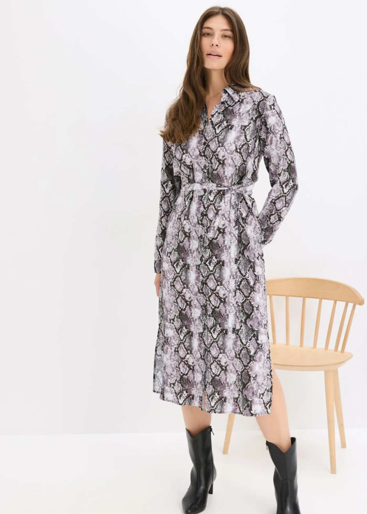 bonprix bonprix Vestido camisero arcilla con estampado de serpiente Discount