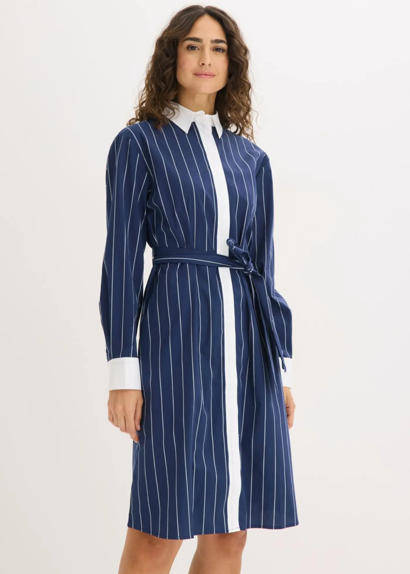 bonprix bonprix Vestido camisero azul marino-blanco con rayas Outlet