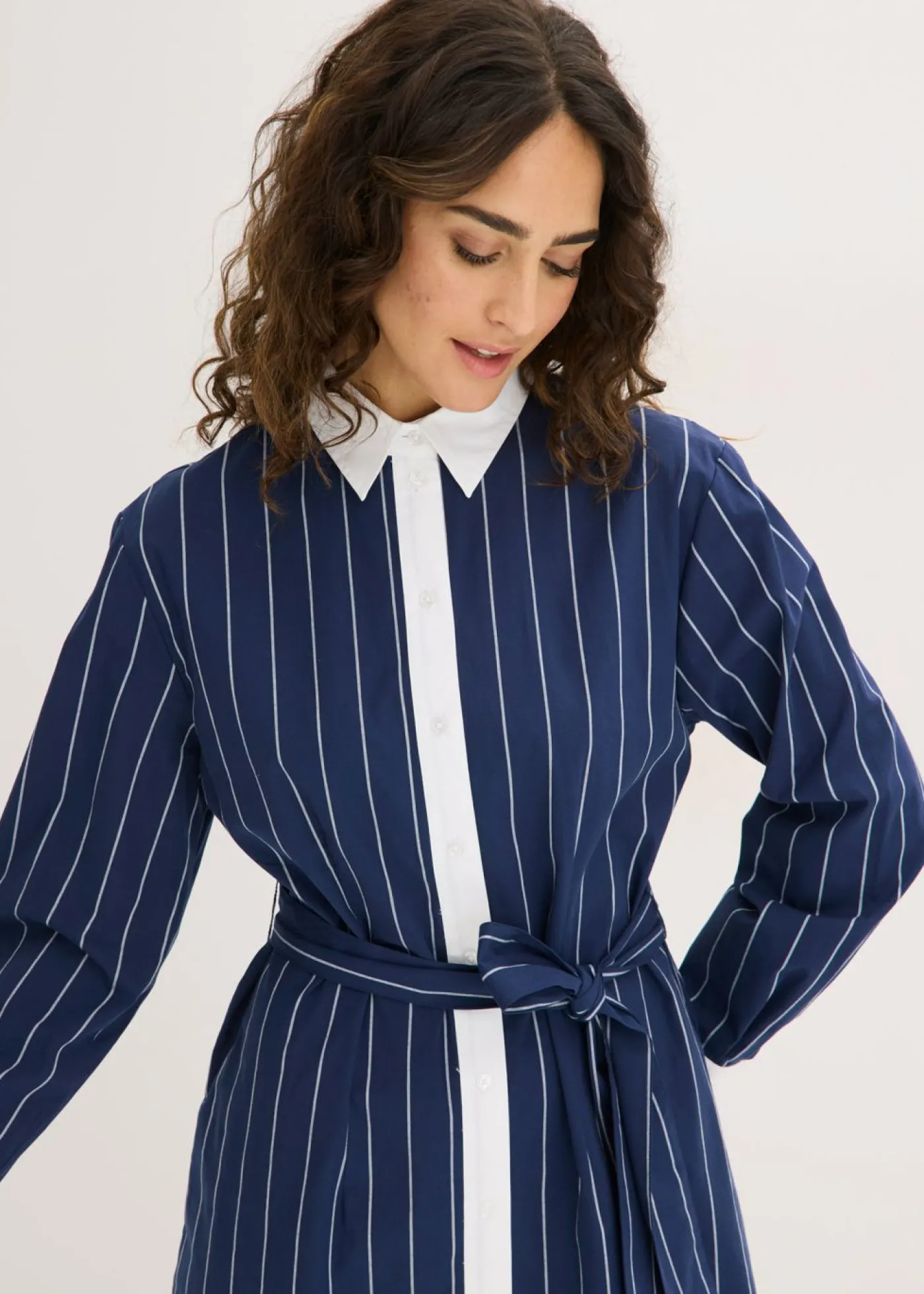 bonprix bonprix Vestido camisero azul marino-blanco con rayas Outlet
