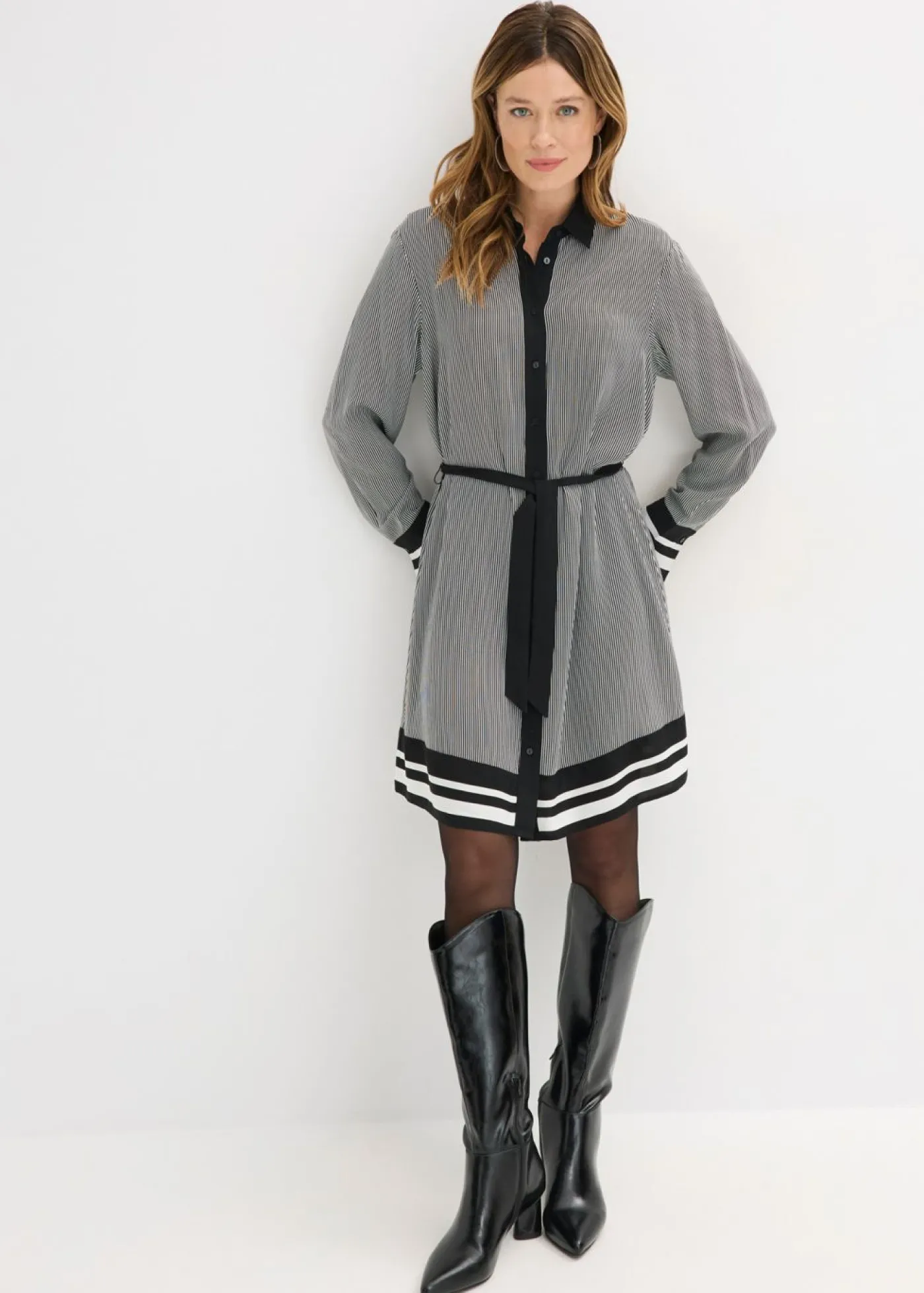 bonprix bonprix Vestido camisero Negro-blanco con rayas Hot