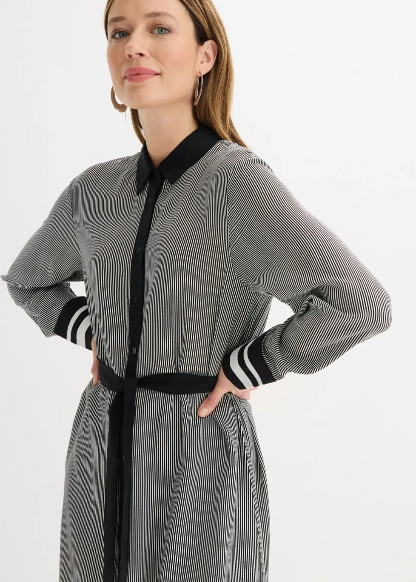 bonprix bonprix Vestido camisero Negro-blanco con rayas Hot