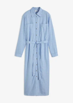 bonprix bonprix Vestido camisero a rayas con cordón azul provenzal-blanco con rayas