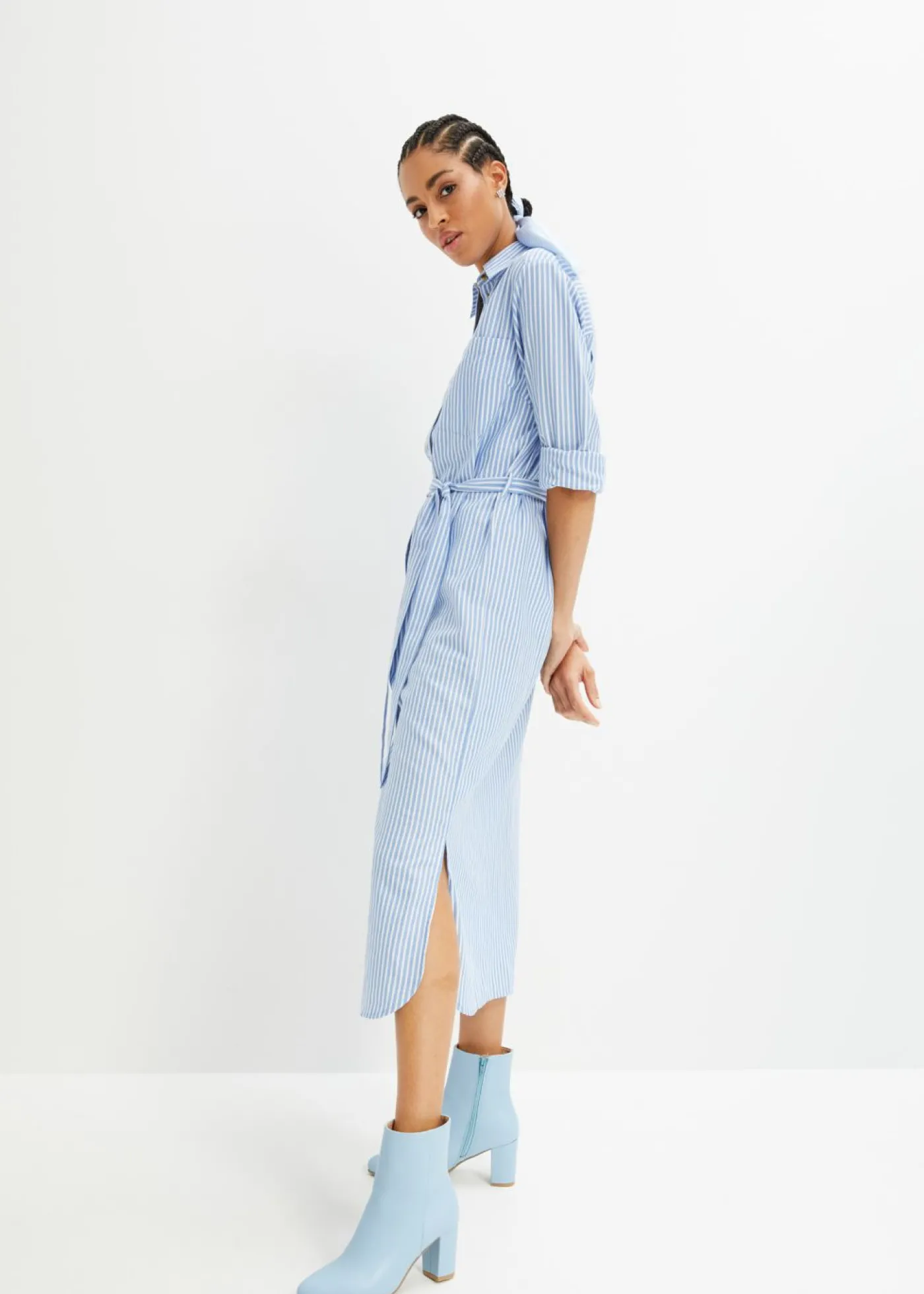 bonprix bonprix Vestido camisero a rayas con cordón azul provenzal-blanco con rayas