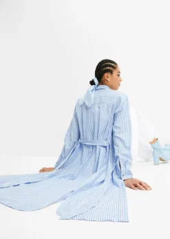 bonprix bonprix Vestido camisero a rayas con cordón azul provenzal-blanco con rayas