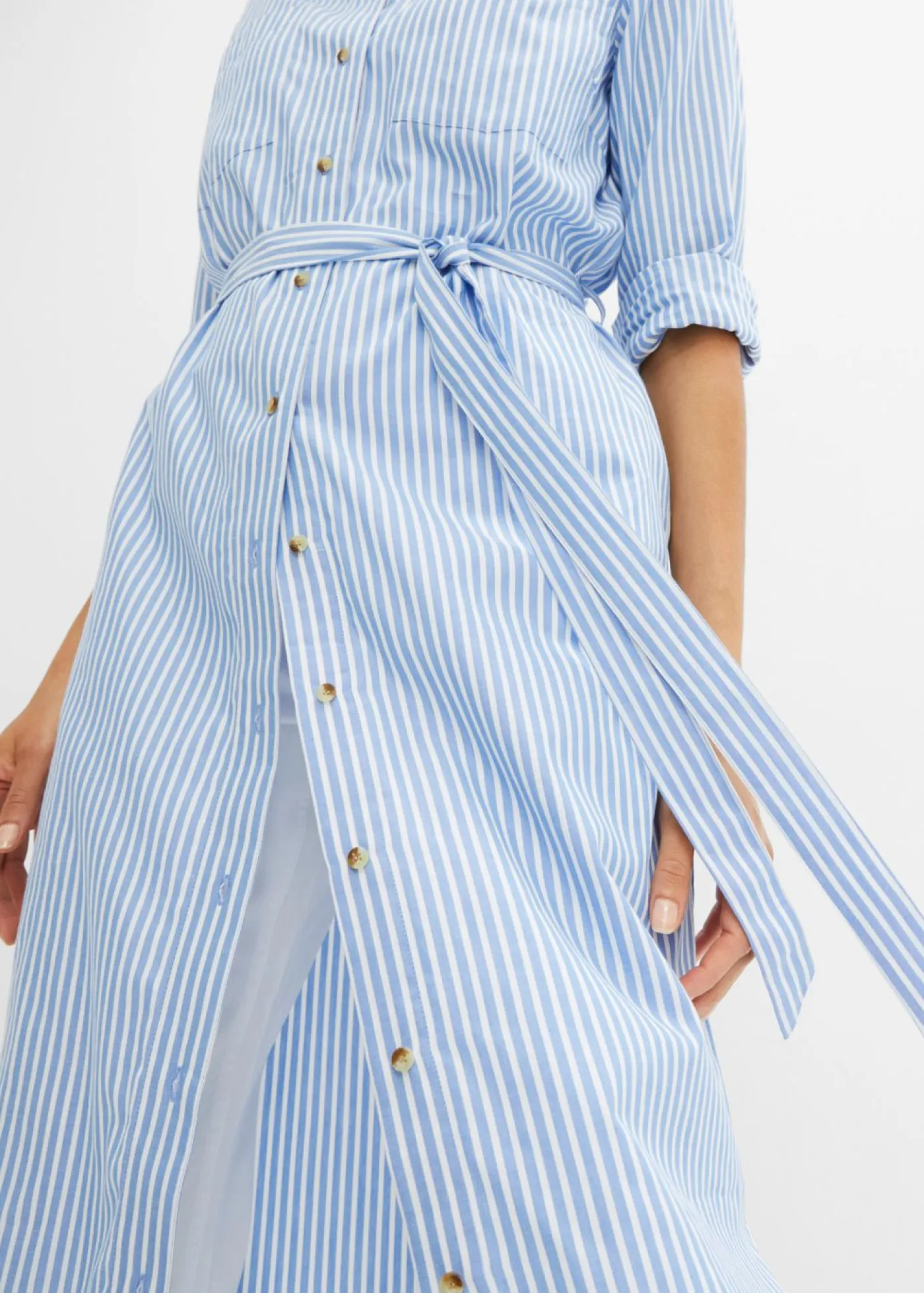 bonprix bonprix Vestido camisero a rayas con cordón azul provenzal-blanco con rayas