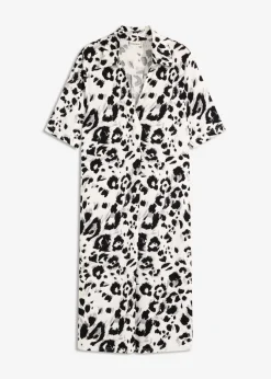 bonprix bonprix Vestido camisero con bolsillos estampado leo blanco-negro-taupe.-beige Hot