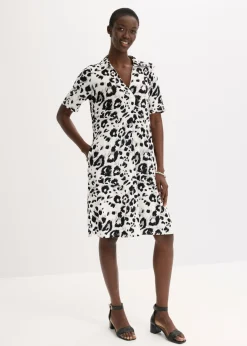 bonprix bonprix Vestido camisero con bolsillos estampado leo blanco-negro-taupe.-beige Hot