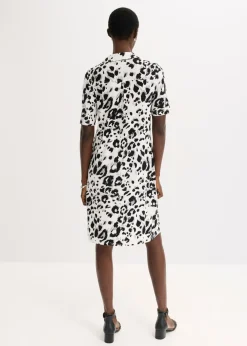 bonprix bonprix Vestido camisero con bolsillos estampado leo blanco-negro-taupe.-beige Hot