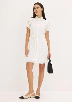 bonprix bonprix Vestido camisero con bordado calado Blanco Online