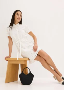 bonprix bonprix Vestido camisero con bordado calado Blanco Online