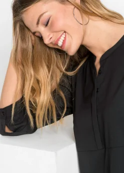 bonprix bonprix Vestido camisero con botonera corta Negro Online