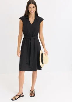 bonprix bonprix Vestido camisero con cinturón Negro Sale