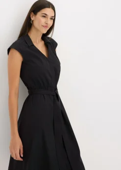 bonprix bonprix Vestido camisero con cinturón Negro Sale