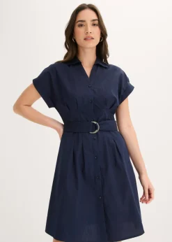 bonprix bonprix Vestido camisero con cinturón Azul marino Best