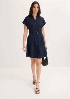 bonprix bonprix Vestido camisero con cinturón Azul marino Best