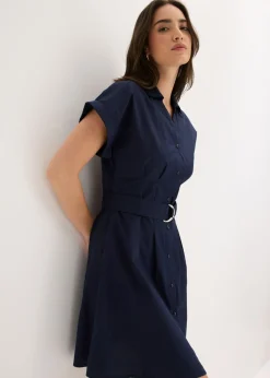 bonprix bonprix Vestido camisero con cinturón Azul marino Best