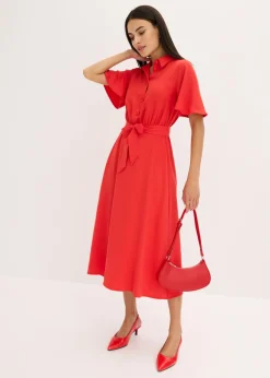 bonprix bonprix Vestido camisero con cordón fresa Online