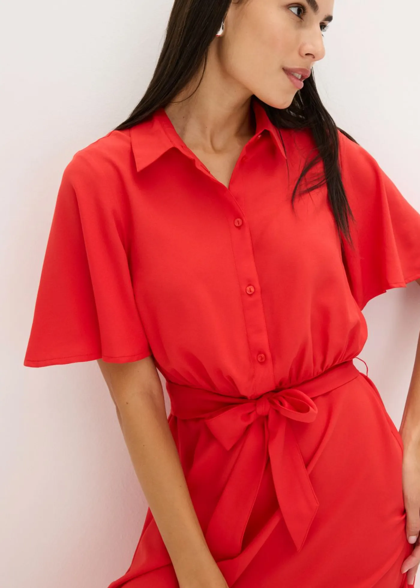 bonprix bonprix Vestido camisero con cordón fresa Online