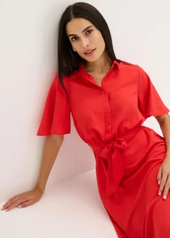 bonprix bonprix Vestido camisero con cordón fresa Online