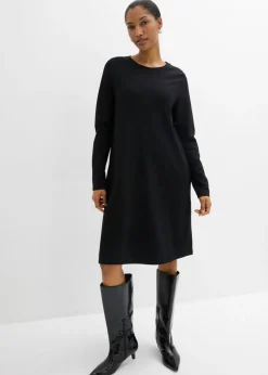 bonprix bonprix Vestido camisero con corte en A en mezcla de viscosa Negro Clearance