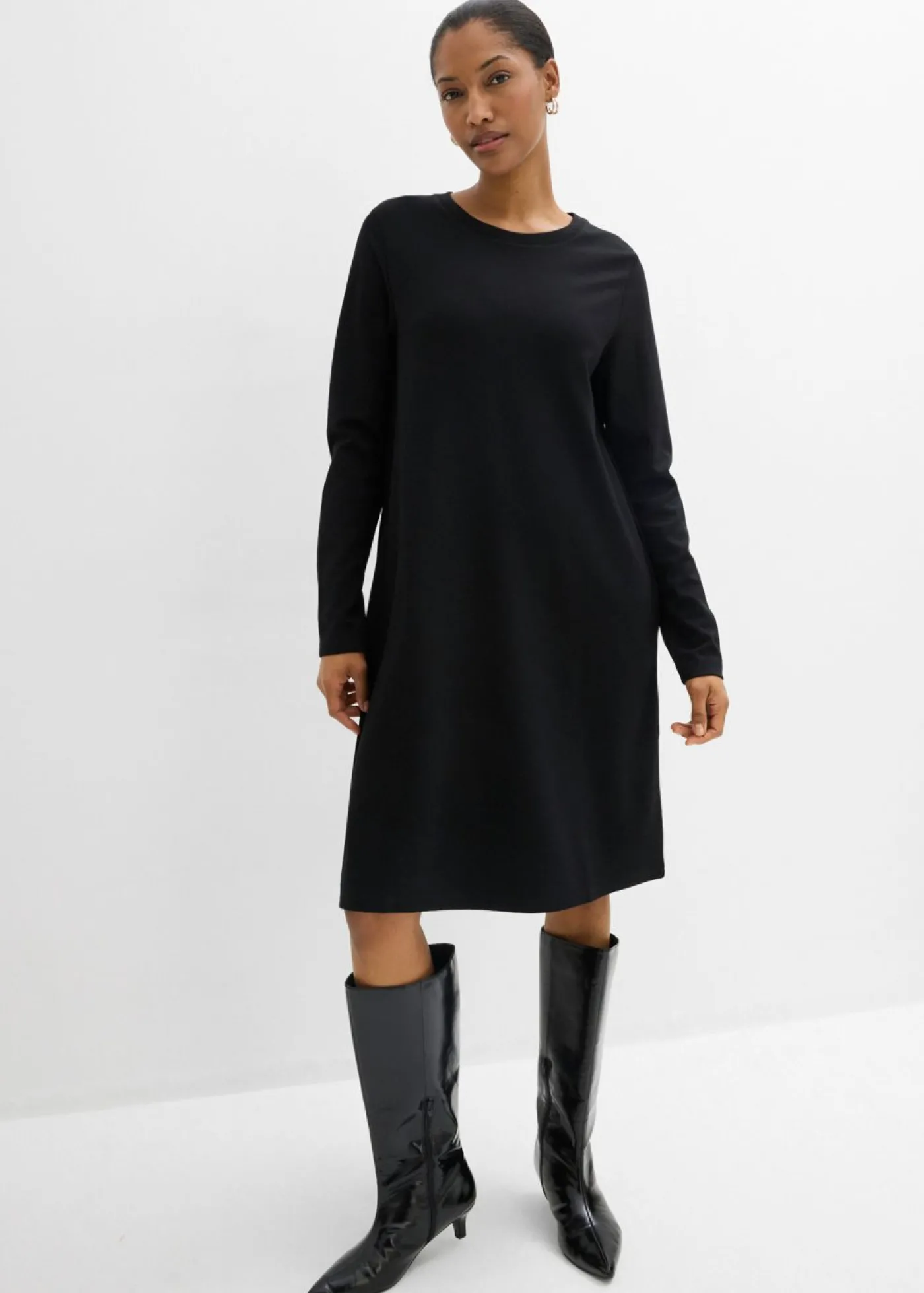 bonprix bonprix Vestido camisero con corte en A en mezcla de viscosa Negro Clearance