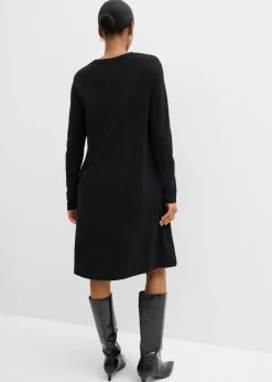 bonprix bonprix Vestido camisero con corte en A en mezcla de viscosa Negro Clearance