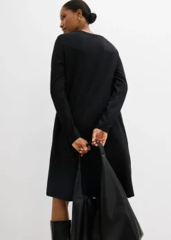 bonprix bonprix Vestido camisero con corte en A en mezcla de viscosa Negro Clearance