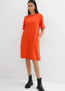 bonprix bonprix Vestido camisero con corte en A en mezcla de viscosa Rojo amapola Hot