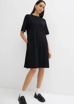 bonprix bonprix Vestido camisero con corte en A en mezcla de viscosa Negro Outlet