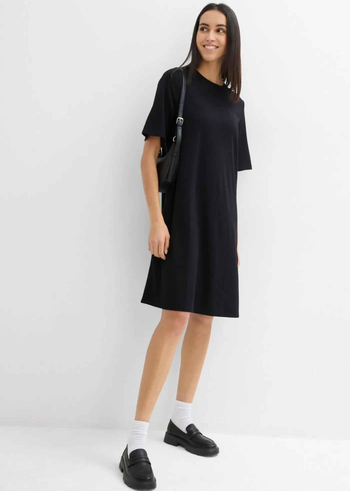 bonprix bonprix Vestido camisero con corte en A en mezcla de viscosa Negro Outlet
