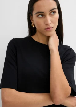 bonprix bonprix Vestido camisero con corte en A en mezcla de viscosa Negro Outlet