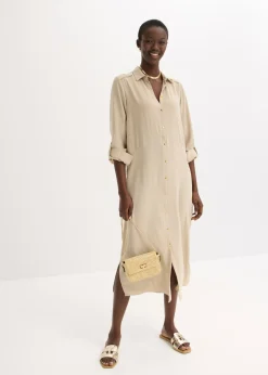 bonprix bonprix Vestido camisero con encaje en escalera Arena Sale