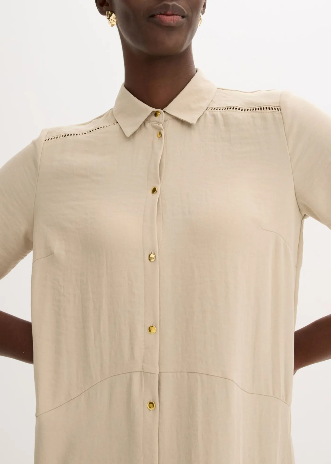 bonprix bonprix Vestido camisero con encaje en escalera Arena Sale