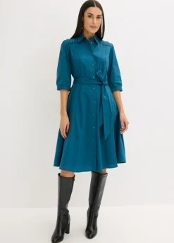 bonprix bonprix Vestido camisero con encaje y cordón Petróleo azul
