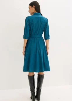 bonprix bonprix Vestido camisero con encaje y cordón Petróleo azul