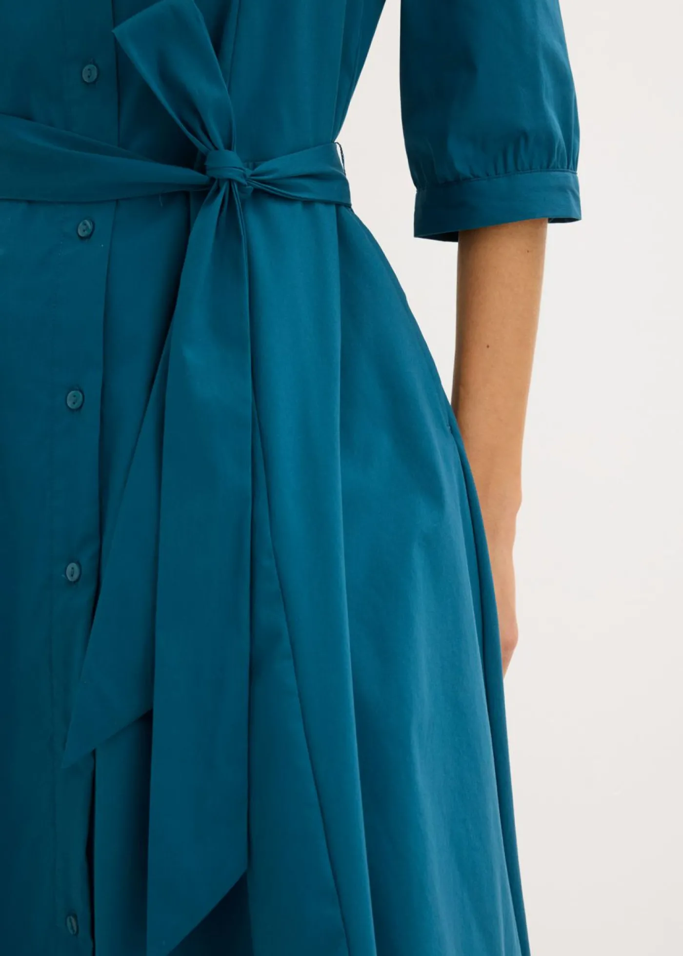 bonprix bonprix Vestido camisero con encaje y cordón Petróleo azul