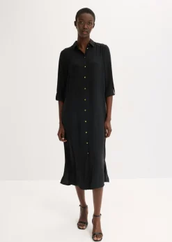bonprix bonprix Vestido camisero con encaje en escalera Negro Discount