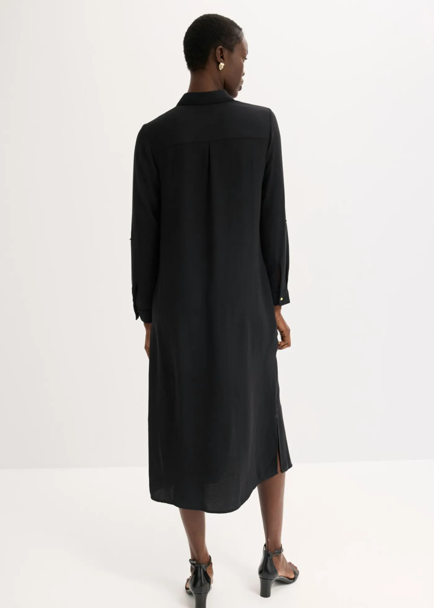bonprix bonprix Vestido camisero con encaje en escalera Negro Discount