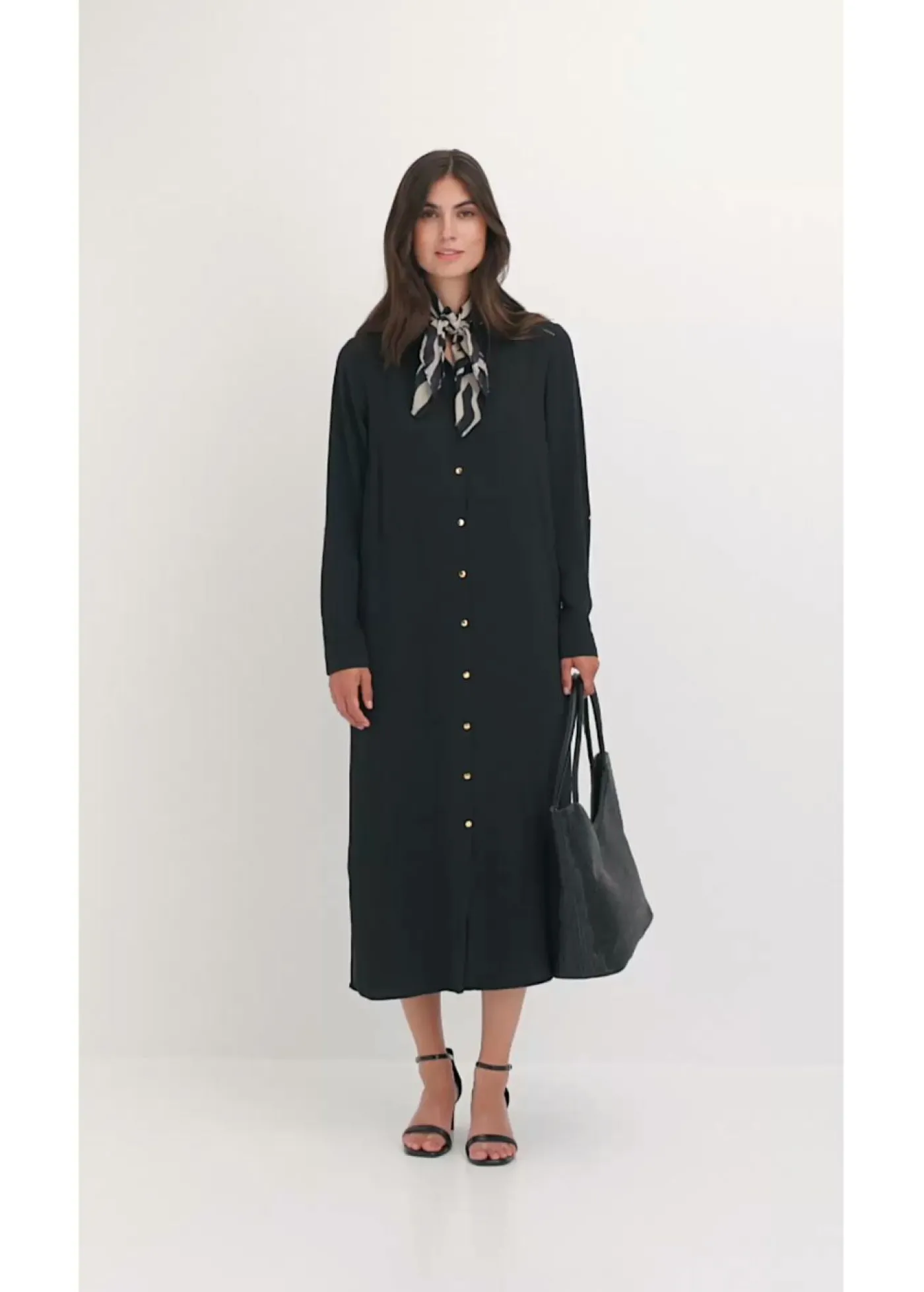 bonprix bonprix Vestido camisero con encaje en escalera Negro Discount
