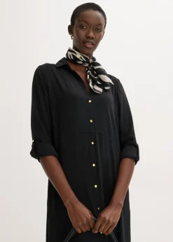 bonprix bonprix Vestido camisero con encaje en escalera Negro Discount