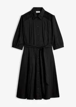 bonprix bonprix Vestido camisero con encaje y cordón Negro Outlet