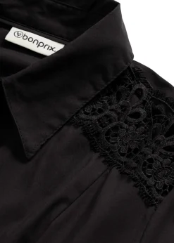 bonprix bonprix Vestido camisero con encaje y cordón Negro Outlet