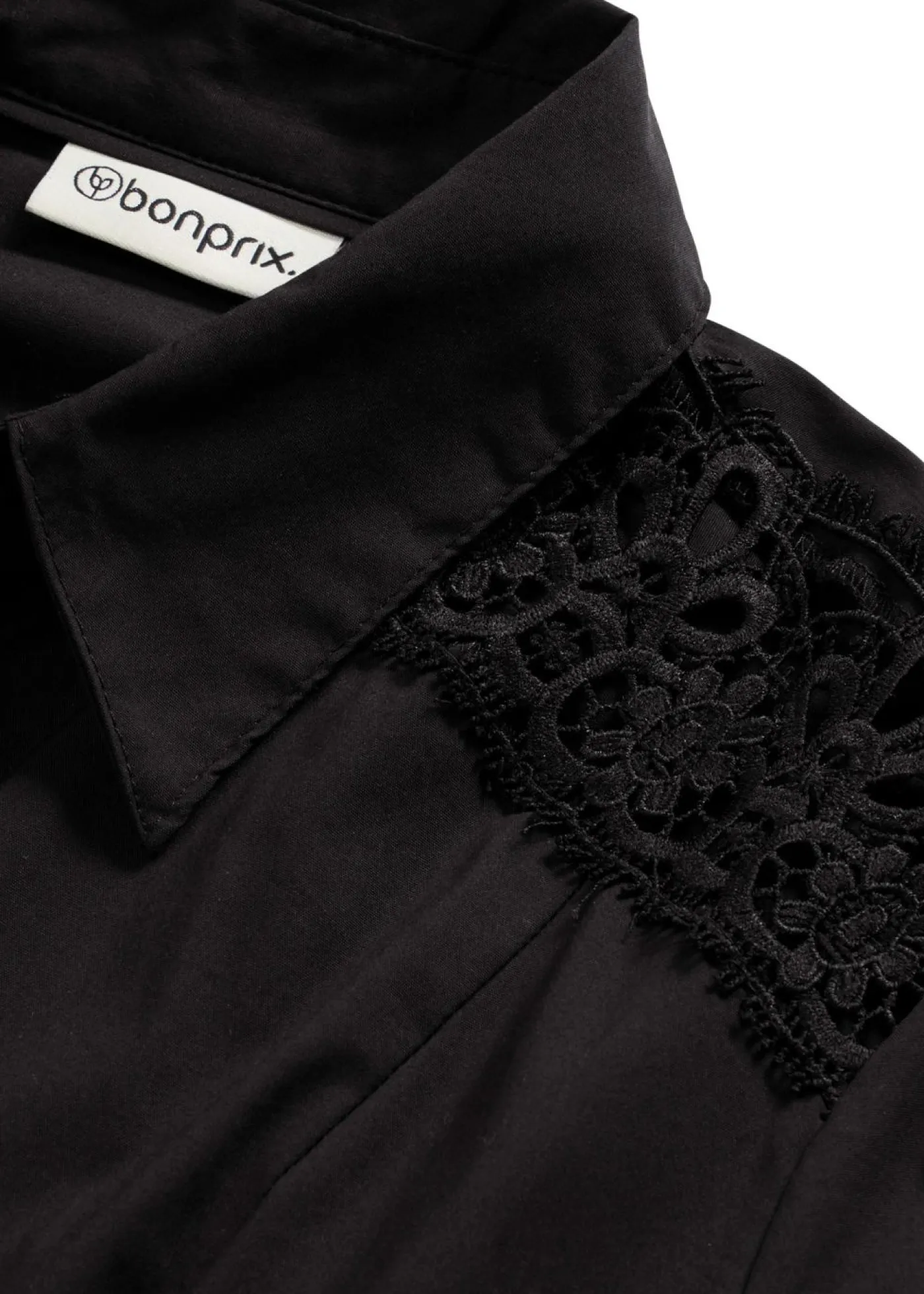 bonprix bonprix Vestido camisero con encaje y cordón Negro Outlet