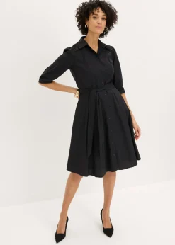 bonprix bonprix Vestido camisero con encaje y cordón Negro Outlet