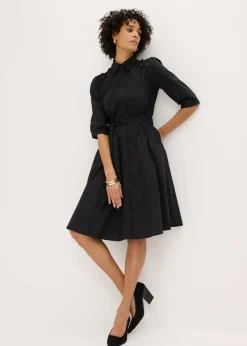 bonprix bonprix Vestido camisero con encaje y cordón Negro Outlet