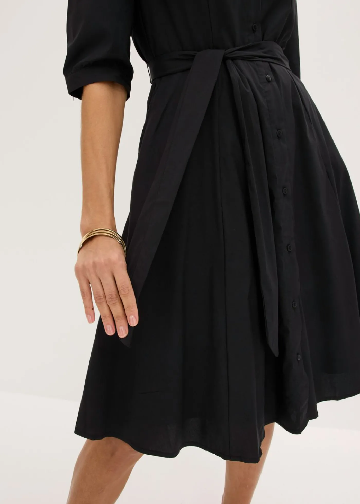 bonprix bonprix Vestido camisero con encaje y cordón Negro Outlet