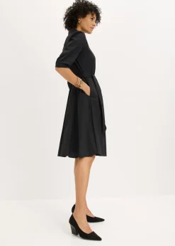 bonprix bonprix Vestido camisero con encaje y cordón Negro Outlet