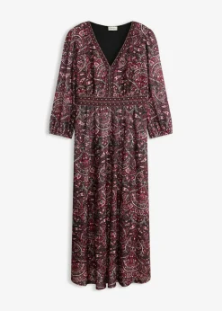 bonprix bonprix Vestido camisero con escote en V Negro-baya Online